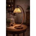 LumiLamp Tiffany Bankerlampe / Schreibtischleuchte Ø 20x57 cm – Handgefertigte Jugendstil Lampe Beige | 5LL-6354