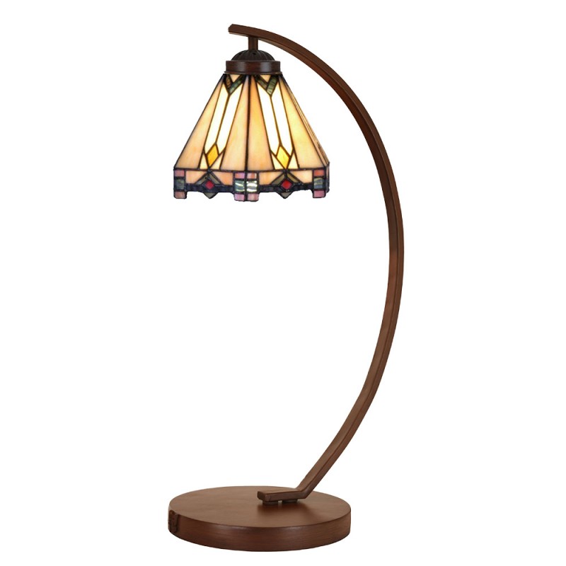 LumiLamp Tiffany Bankerlampe / Schreibtischleuchte Ø 20x57 cm – Handgefertigte Jugendstil Lampe Beige | 5LL-6354