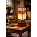 LumiLamp Tiffany Tischleuchte 17x17x44 cm – Handgefertigte Jugendstil Lampe Beige | 5LL-6360