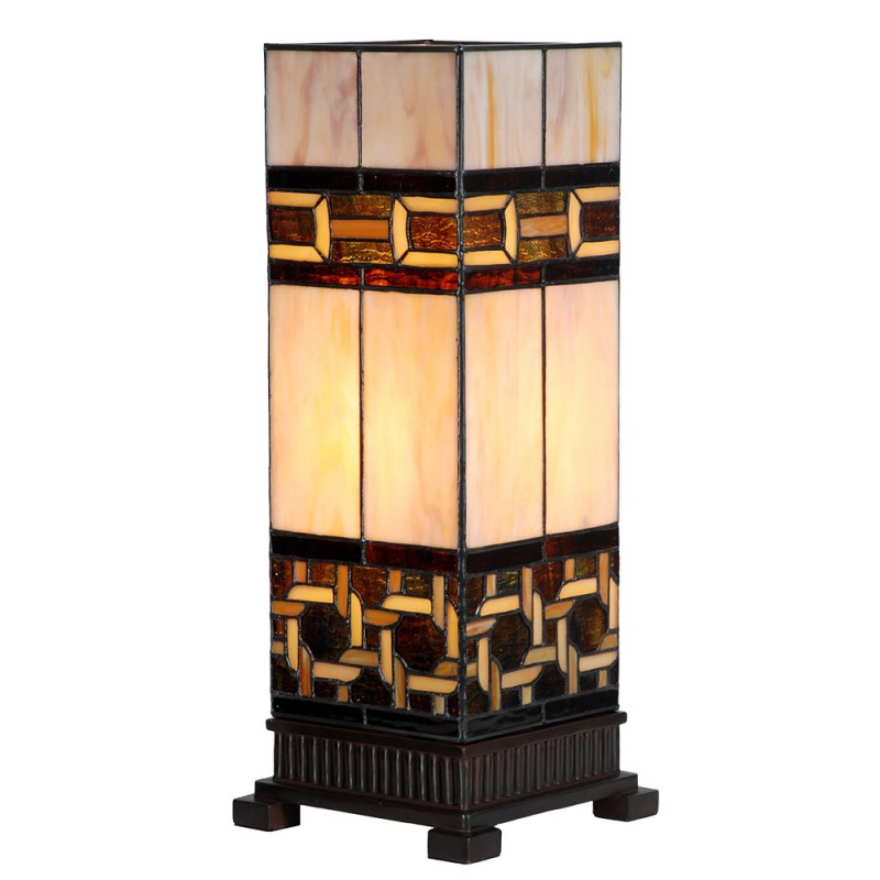 LumiLamp Tiffany Tischleuchte 17x17x44 cm – Handgefertigte Jugendstil Lampe Beige | 5LL-6360