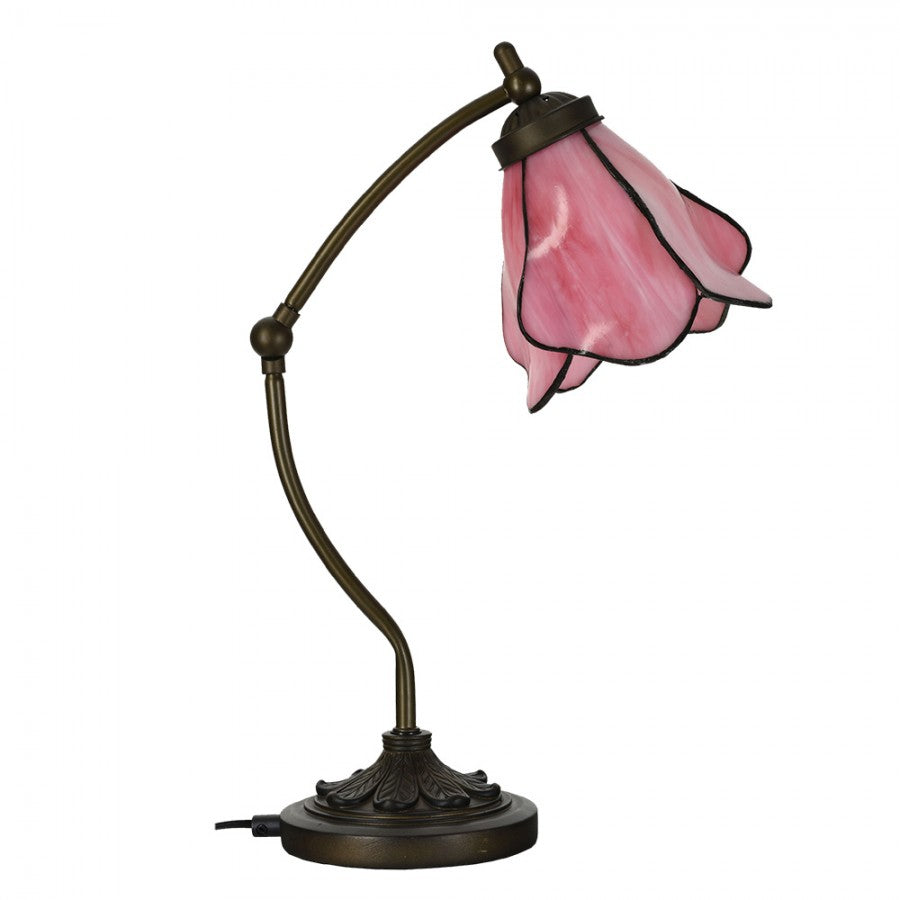 LumiLamp Tiffany Tischleuchte 26x19x50 cm – Handgefertigte Jugendstil Lampe Rosa | 5LL-6369
