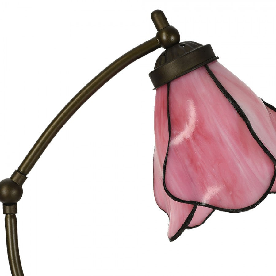 LumiLamp Tiffany Tischleuchte 26x19x50 cm – Handgefertigte Jugendstil Lampe Rosa | 5LL-6369