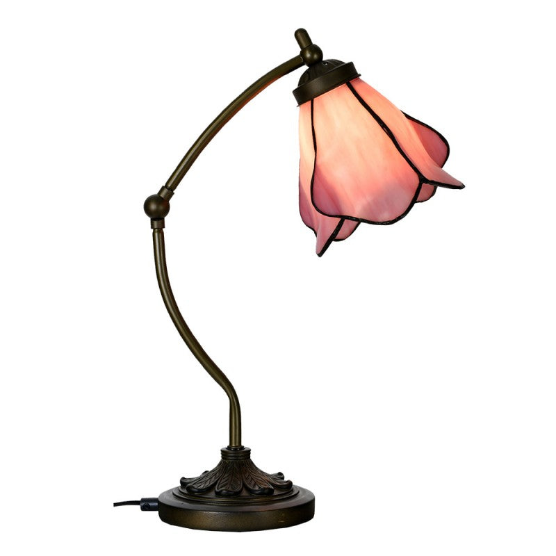 LumiLamp Tiffany Tischleuchte 26x19x50 cm – Handgefertigte Jugendstil Lampe Rosa | 5LL-6369
