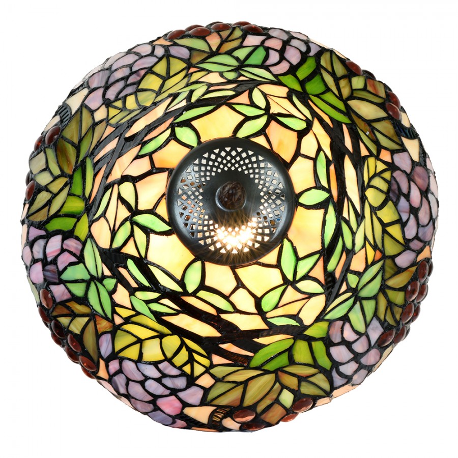 LumiLamp Tiffany Tischleuchte Ø 30x48 cm – Handgefertigte Jugendstil Lampe Weintrauben Grün, Violett & Bernstein | E27