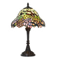 LumiLamp Tiffany Tischleuchte Ø 30x48 cm – Handgefertigte Jugendstil Lampe Weintrauben Grün, Violett & Bernstein | E27
