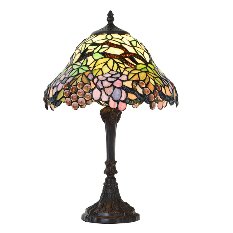 LumiLamp Tiffany Tischleuchte Ø 30x48 cm – Handgefertigte Jugendstil Lampe Weintrauben Grün, Violett & Bernstein | E27
