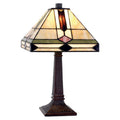 LumiLamp Tiffany Tischleuchte 30x30x37 cm – Handgefertigte Art Déco Tischlampe Geometrisch Creme & Grün | E27