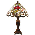 LumiLamp Tiffany Tischleuchte Ø 32x47 cm – Handgefertigte Jugendstil Tischlampe Rose & Ranken Beige, Rot & Grün | E27