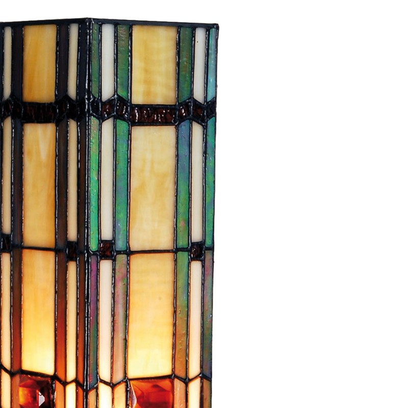 LumiLamp Tiffany Tischleuchte Lichtsäule 18x18x45 cm – Handgefertigte Art Déco Säulenlampe Blau & Beige | E27