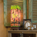LumiLamp Tiffany Tischleuchte Lichtsäule Libelle 18x18x45 cm – Handgefertigte Säulenlampe Rot & Grün | E27