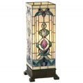 LumiLamp Tiffany Tischleuchte Lichtsäule 18x18x45 cm – Handgefertigte Art Déco Säulenlampe Beige & Blau | E27