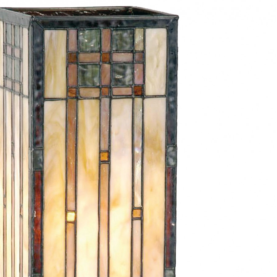 LumiLamp Tiffany Tischleuchte Lichtsäule 18x18x45 cm – Handgefertigte Art Déco Säulenlampe Beige & Braun | E27