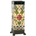 LumiLamp Tiffany Tischleuchte Lichtsäule Rose 18x18x45 cm – Handgefertigte Art Déco Säulenlampe Beige & Grün | E27