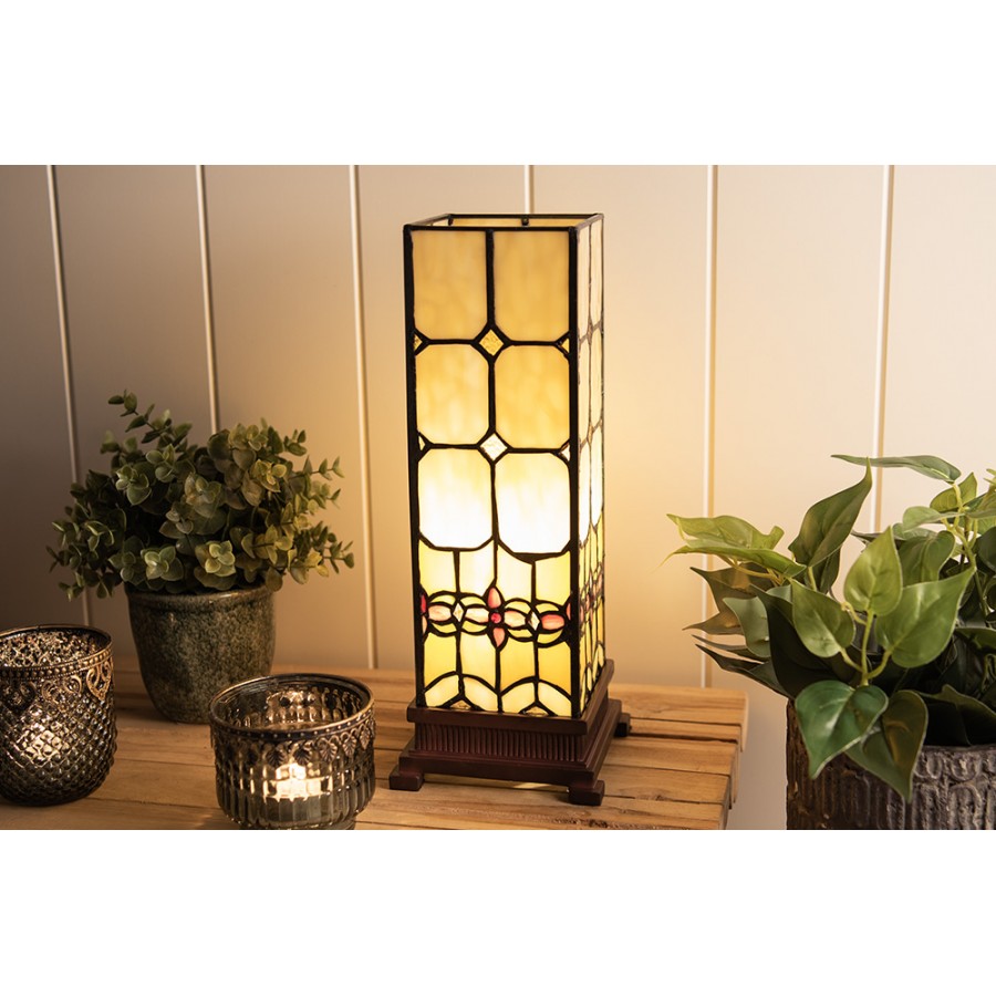 Lumilamps Tiffany Tischleuchte Lichtsäule 12x12x35 cm – Art Déco & Jugendstil Buntglas | Clayre & Eef