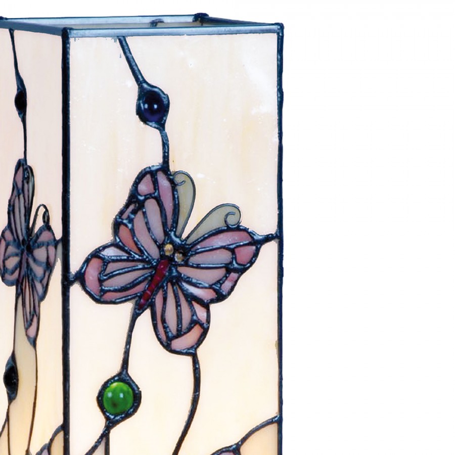 LumiLamp Tiffany Lichtsäule ca. 35 x 12,5 cm – Handgefertigte Jugendstil Lampe Mehrfarbig / Beige | 5LL-9301