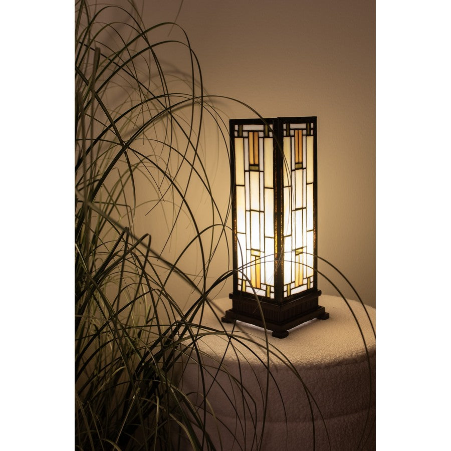 LumiLamp Tiffany Lichtsäule ca. 35 x 12,5 cm – Handgefertigte Jugendstil Lampe Mehrfarbig / Beige | 5LL-9332