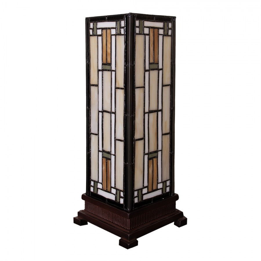 LumiLamp Tiffany Lichtsäule ca. 35 x 12,5 cm – Handgefertigte Jugendstil Lampe Mehrfarbig / Beige | 5LL-9332