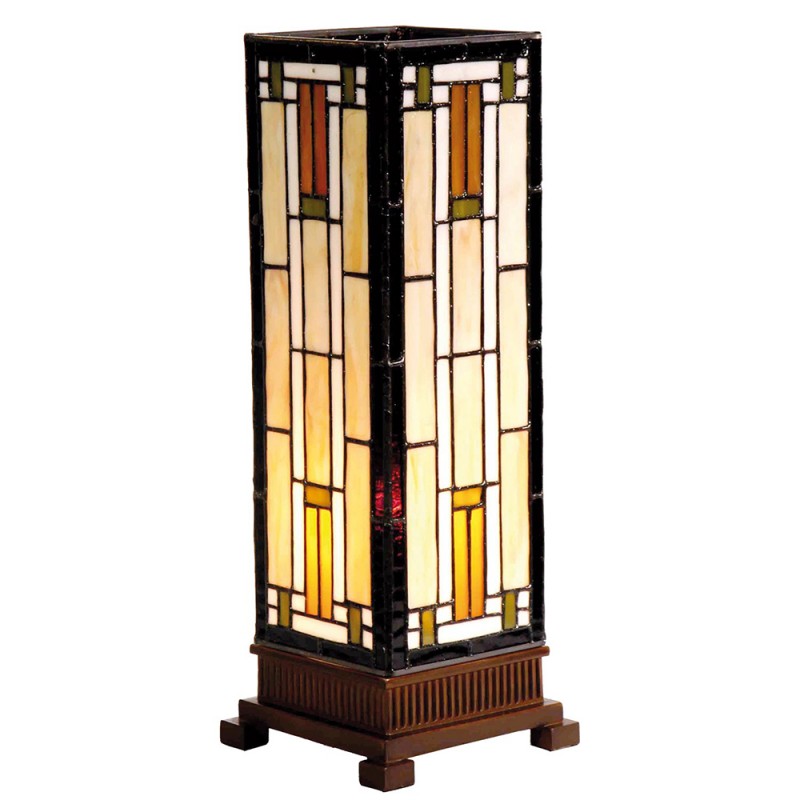LumiLamp Tiffany Lichtsäule ca. 35 x 12,5 cm – Handgefertigte Jugendstil Lampe Mehrfarbig / Beige | 5LL-9332