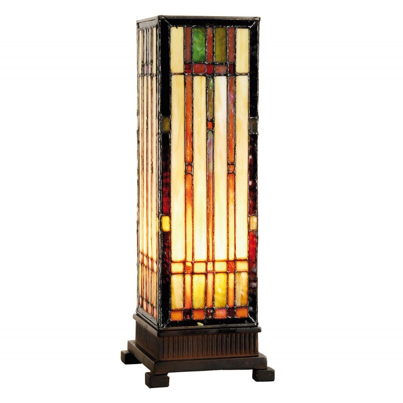 LumiLamp Tiffany Lichtsäule ca. 35 x 12,5 cm – Handgefertigte Jugendstil Lampe Mehrfarbig / Beige | 5LL-9917