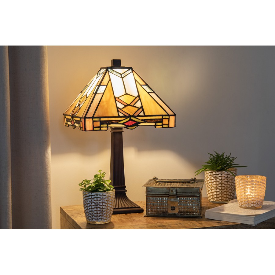 LumiLamp Tiffany Tischleuchte Standard – Handgefertigte Jugendstil Lampe Mehrfarbig / Beige | 5LL-9928
