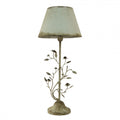 Shabby-Chic-Tischlampe mit Blattranken & Stoffschirm Antikweiß Eisen Ø 33x79 cm von Clayre & Eef (5LMC0001)