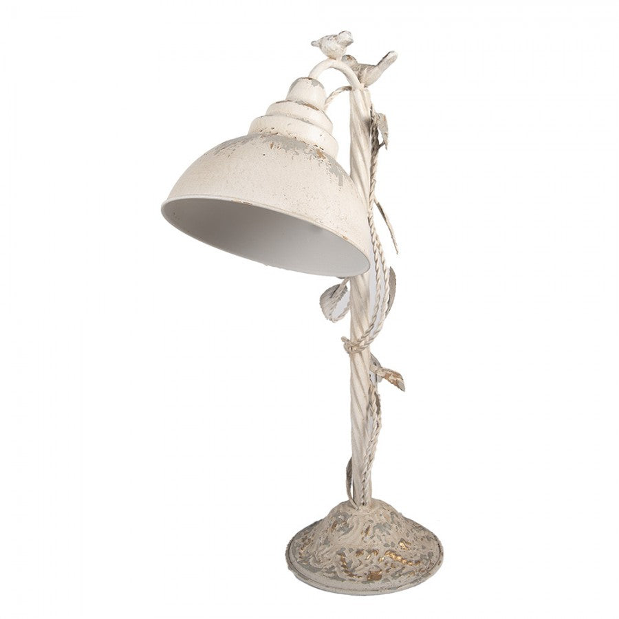 Shabby-Chic-Schreibtischlampe mit Vogel & Blattranke Antikbeige Metall 35x19x62 cm von Clayre & Eef (5LMC0051)
