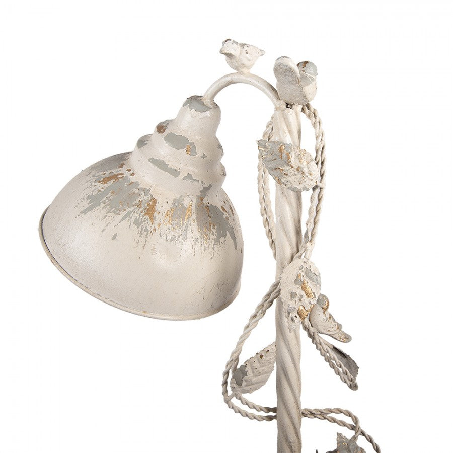 Shabby-Chic-Schreibtischlampe mit Vogel & Blattranke Antikbeige Metall 35x19x62 cm von Clayre & Eef (5LMC0051)