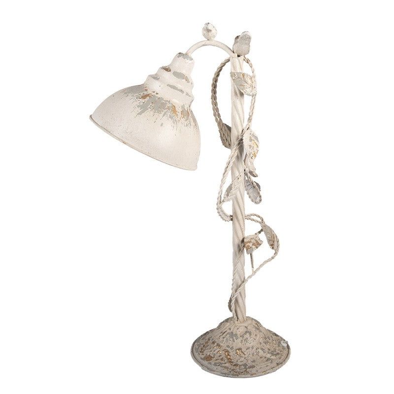 Shabby-Chic-Schreibtischlampe mit Vogel & Blattranke Antikbeige Metall 35x19x62 cm von Clayre & Eef (5LMC0051)