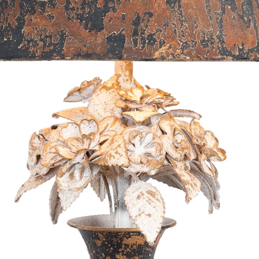 Antike Tischlampe Urne mit Blütenbouquet Grau-Rost Eisen Ø 36x73 cm von Clayre & Eef (5LMP186)