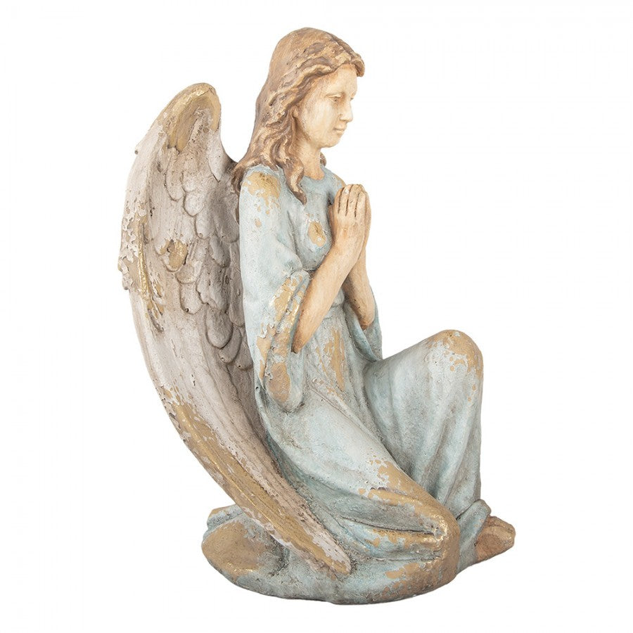 Magnesia-Dekorationsfigur Kniender Schutzengel Rauchblau-Gold 34x36x55 cm von Clayre & Eef (5MG0084)
