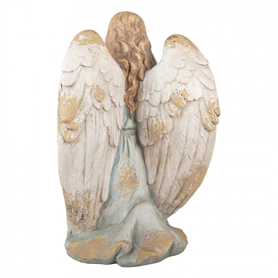Magnesia-Dekorationsfigur Kniender Schutzengel Rauchblau-Gold 34x36x55 cm von Clayre & Eef (5MG0084)
