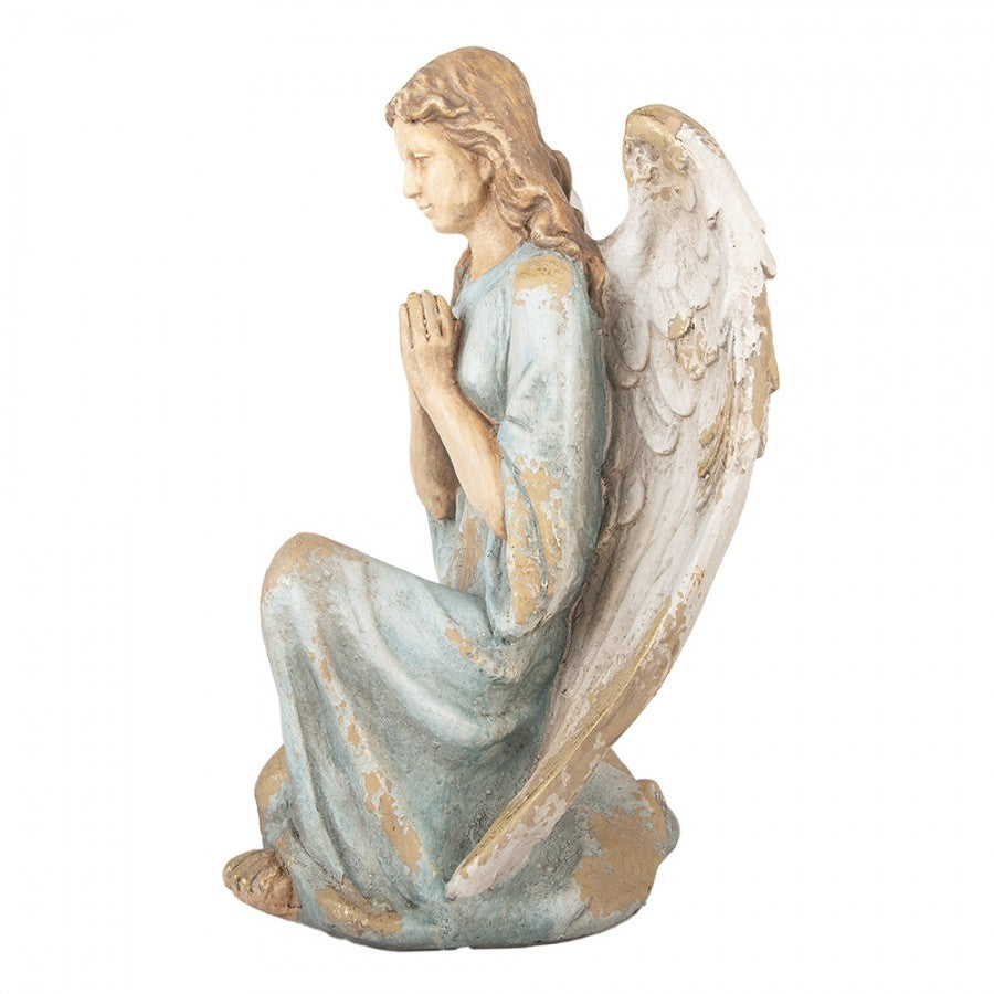 Magnesia-Dekorationsfigur Kniender Schutzengel Rauchblau-Gold 34x36x55 cm von Clayre & Eef (5MG0084)