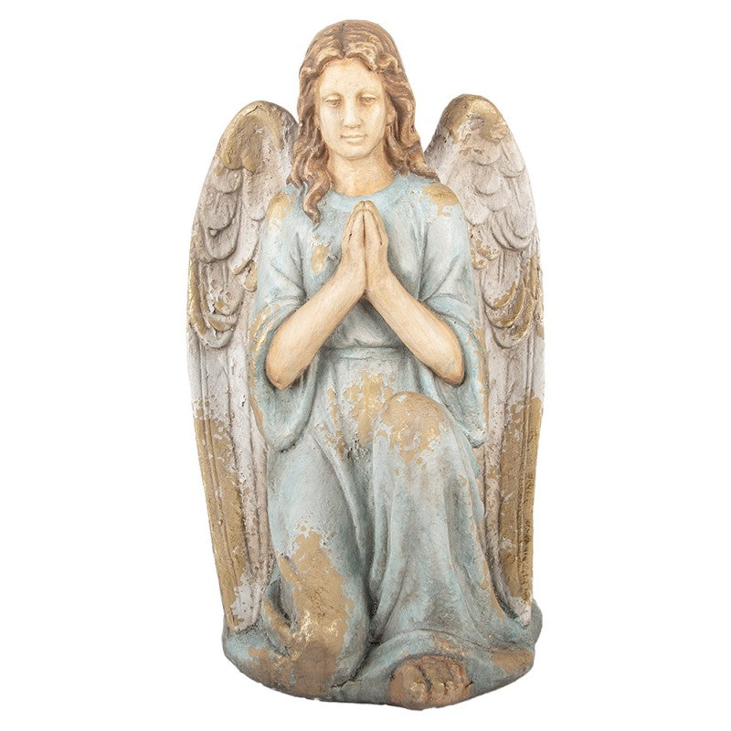 Magnesia-Dekorationsfigur Kniender Schutzengel Rauchblau-Gold 34x36x55 cm von Clayre & Eef (5MG0084)