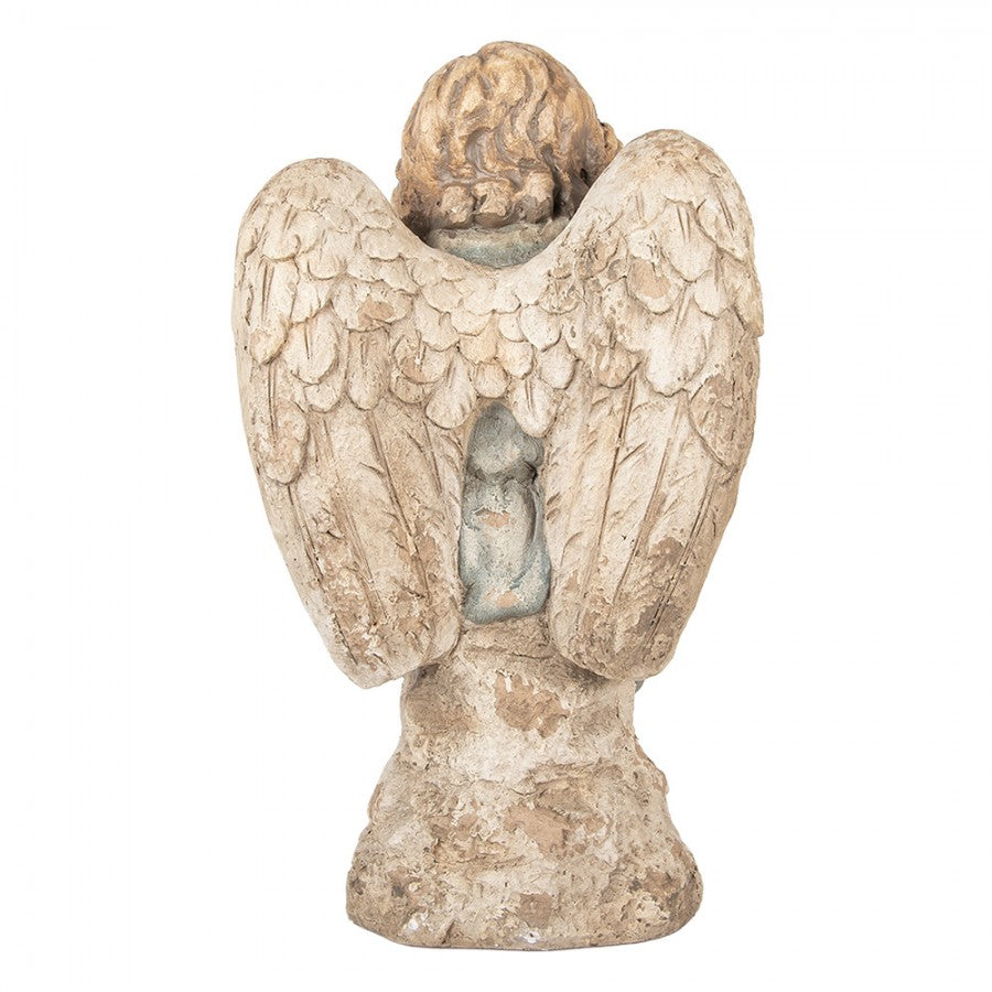 Magnesia-Dekorationsfigur Träumendes Engelskind auf Fels Rauchblau-Beige 32x23x56 cm von Clayre & Eef (5MG0088)