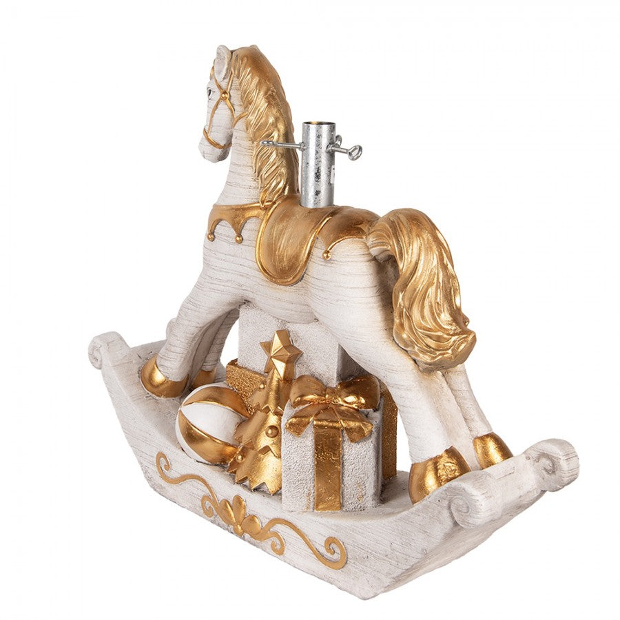 Weihnachtsbaumständer Schaukelpferd mit Geschenken Weiß Gold 73x21x61 cm von Clayre & Eef (5MG0094)