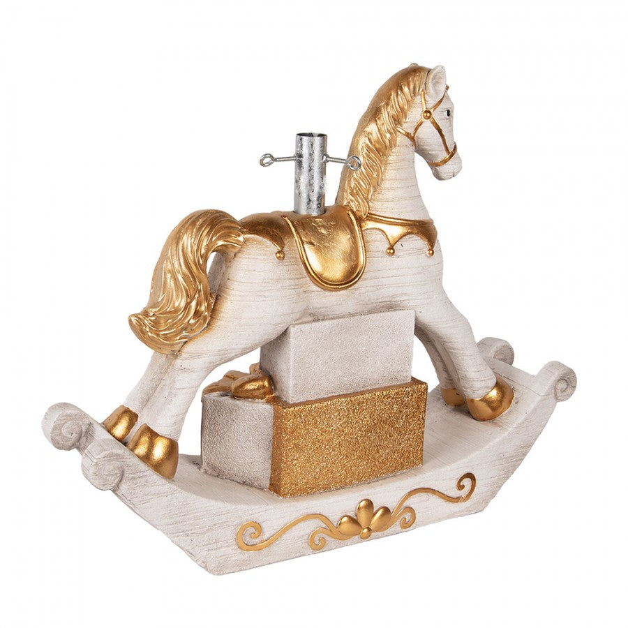 Weihnachtsbaumständer Schaukelpferd mit Geschenken Weiß Gold 73x21x61 cm von Clayre & Eef (5MG0094)