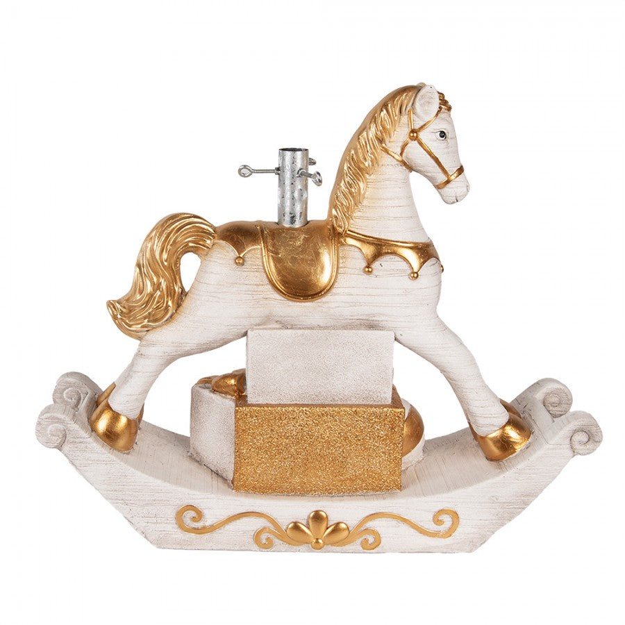 Weihnachtsbaumständer Schaukelpferd mit Geschenken Weiß Gold 73x21x61 cm von Clayre & Eef (5MG0094)