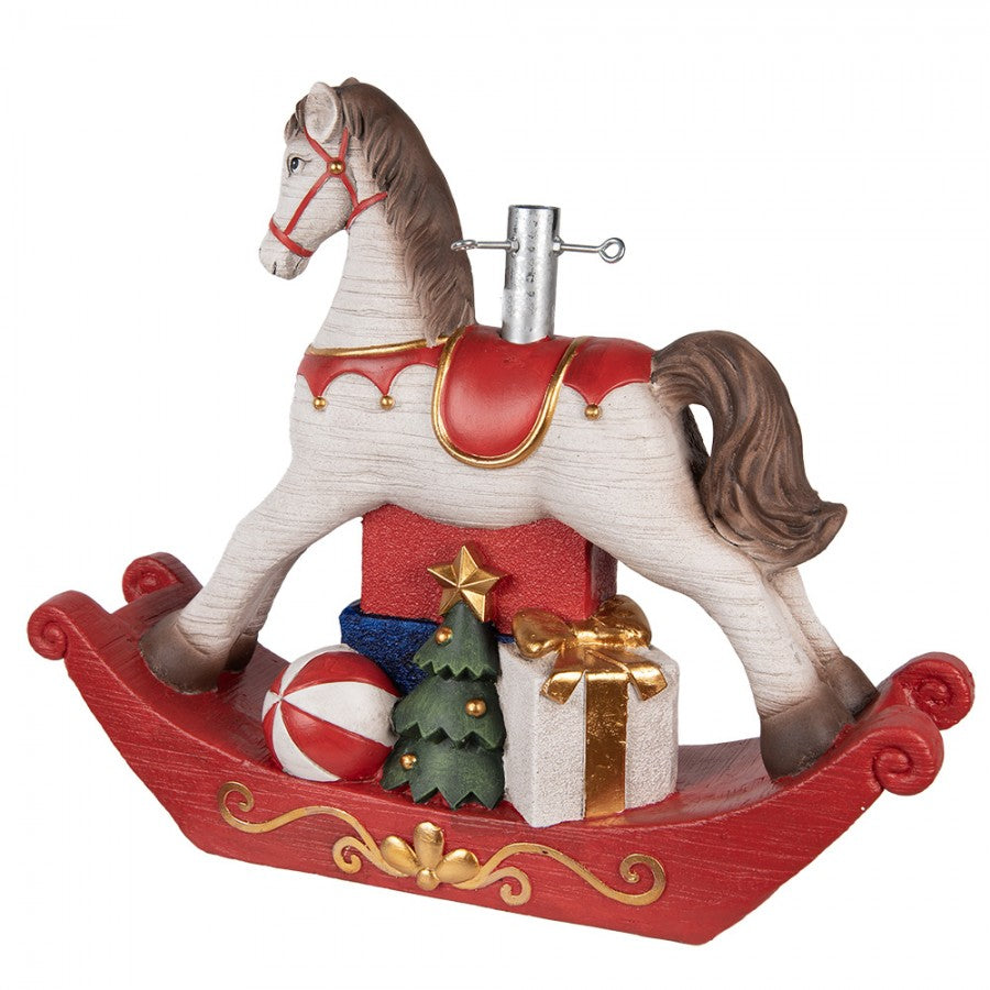 Weihnachtsbaumständer Schaukelpferd mit Geschenken Weiß Rot Bunt 73x21x61 cm von Clayre & Eef (5MG0095)