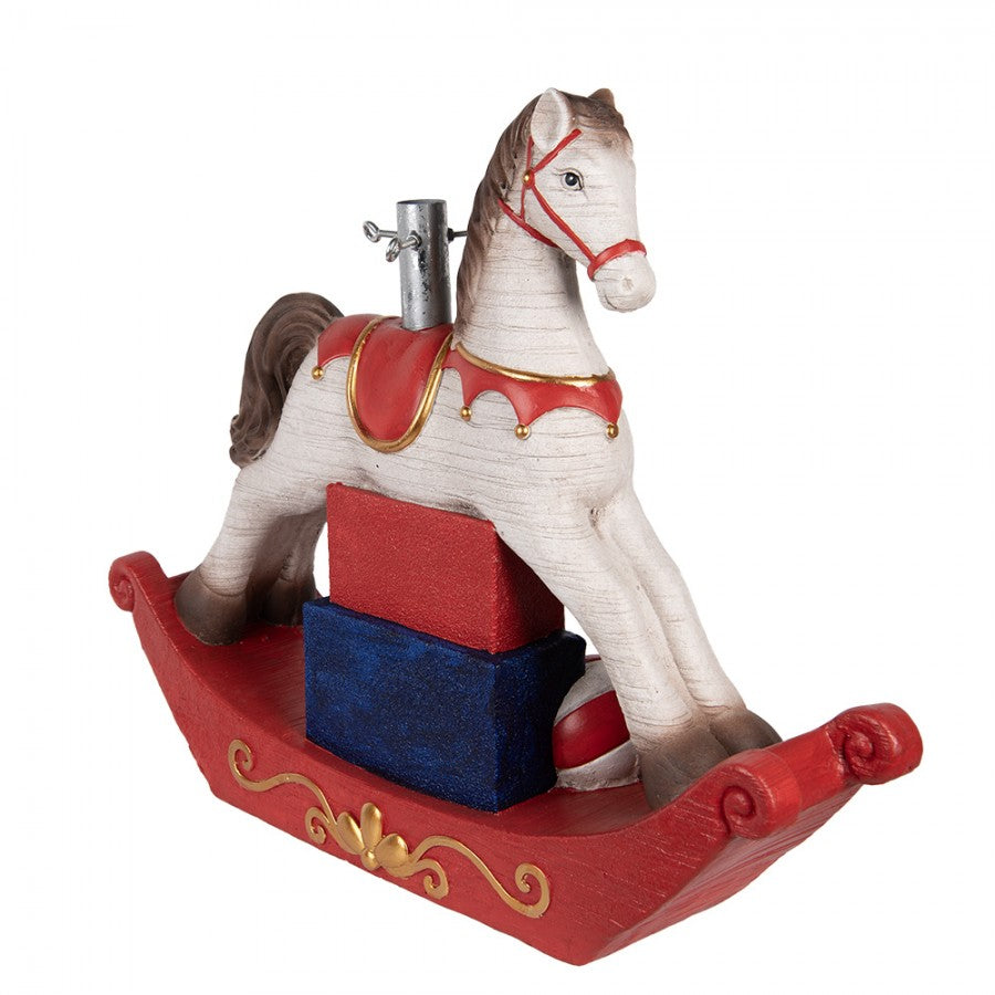 Weihnachtsbaumständer Schaukelpferd mit Geschenken Weiß Rot Bunt 73x21x61 cm von Clayre & Eef (5MG0095)
