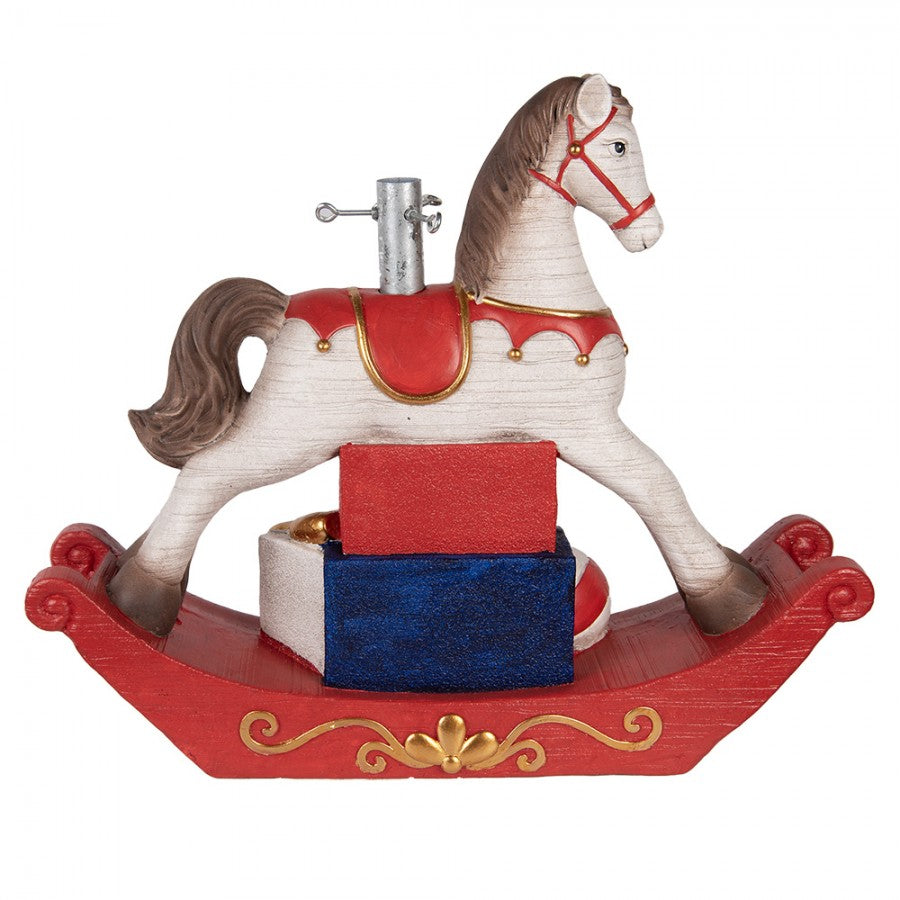 Weihnachtsbaumständer Schaukelpferd mit Geschenken Weiß Rot Bunt 73x21x61 cm von Clayre & Eef (5MG0095)