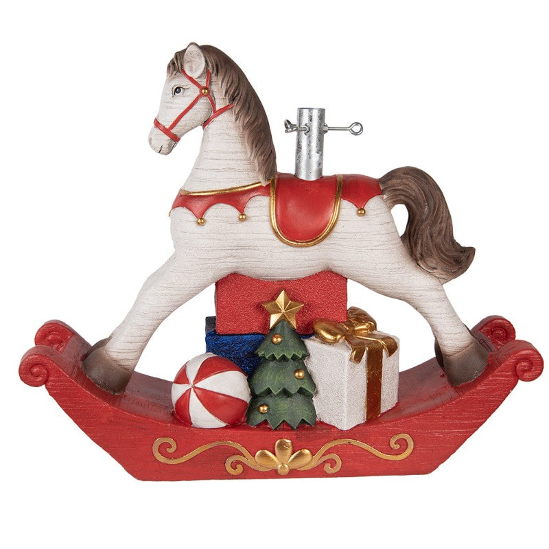 Weihnachtsbaumständer Schaukelpferd mit Geschenken Weiß Rot Bunt 73x21x61 cm von Clayre & Eef (5MG0095)