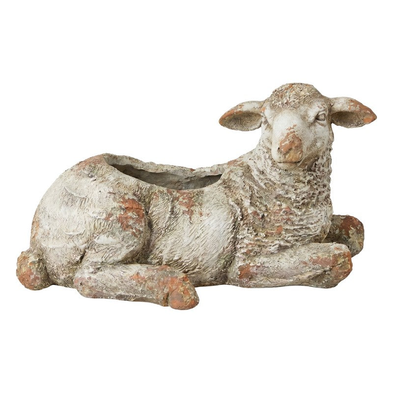 Clayre & Eef Pflanztopf Schaf Lamm Ostern 58x31x33 cm Grau – 4,4 kg Magnesiumoxid Tierfigur (5MG0105)