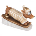 Weihnachtsfigur Hund Dackel Ski auf Schneesockel Steppjacke Magnesia Champagner Braun 50x23x29 cm von Clayre & Eef (5MG0116)