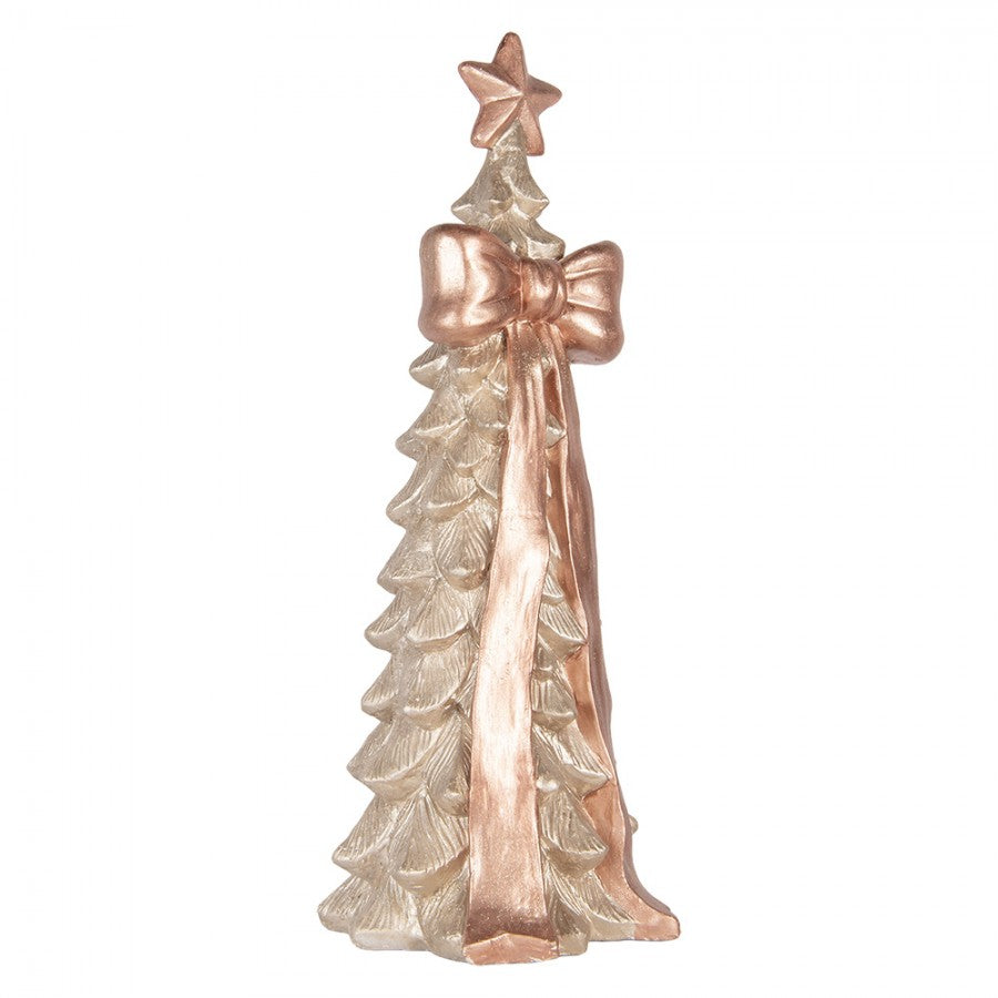 Deko-Weihnachtsbaum Keramik mit Schleife & Stern Weiß Roségold 28x27x75 cm von Clayre & Eef (5MG0126)