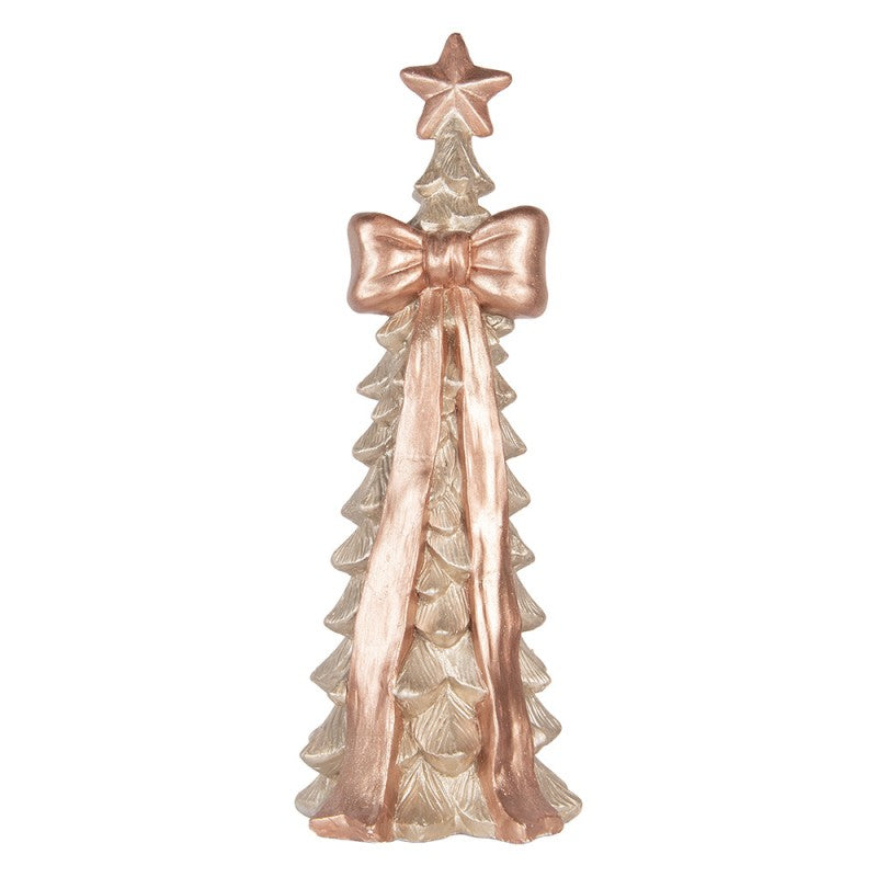 Deko-Weihnachtsbaum Keramik mit Schleife & Stern Weiß Roségold 28x27x75 cm von Clayre & Eef (5MG0126)