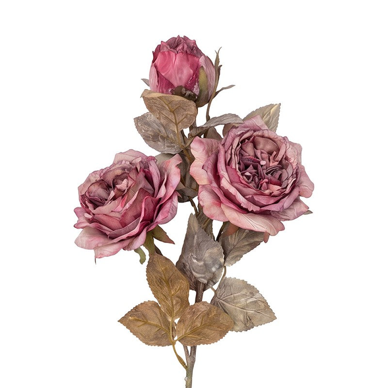Clayre & Eef Deko-Blütenzweig 83 cm Dunkelrosa Rosen – Landhaus-Ast (5PL0376DP)