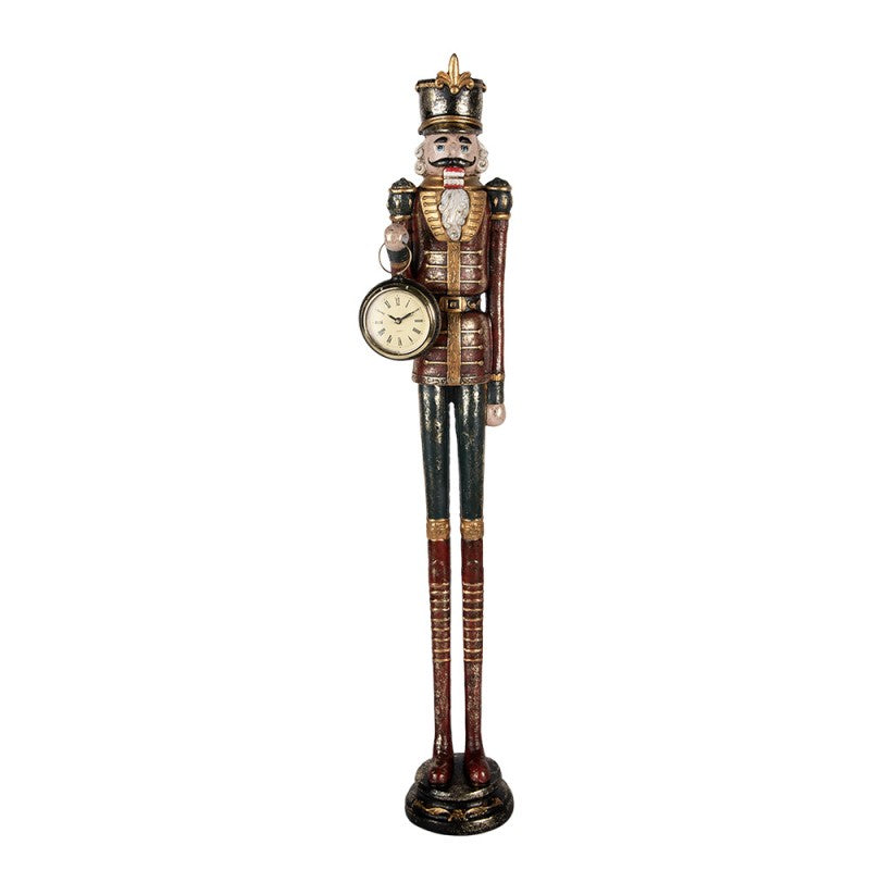 Nostalgische Weihnachtsfigur Zeitwächter-Nussknacker mit Uhr Rot-Schwarz Polyresin 10x10x66 cm von Clayre & Eef (5PR0173)