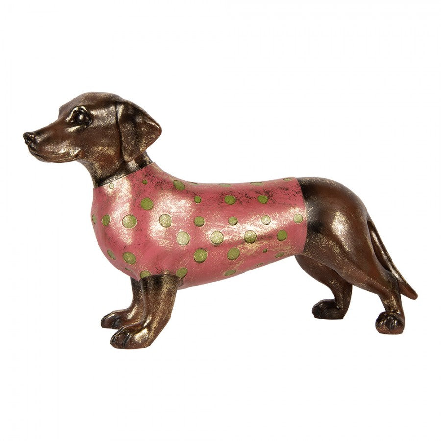 Dekofigur Hund Dackel im Punkte-Mantel XXL Polyresin Bronze Rosa 60x17x35 cm von Clayre & Eef (5PR0209)