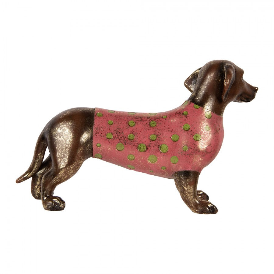 Dekofigur Hund Dackel im Punkte-Mantel XXL Polyresin Bronze Rosa 60x17x35 cm von Clayre & Eef (5PR0209)