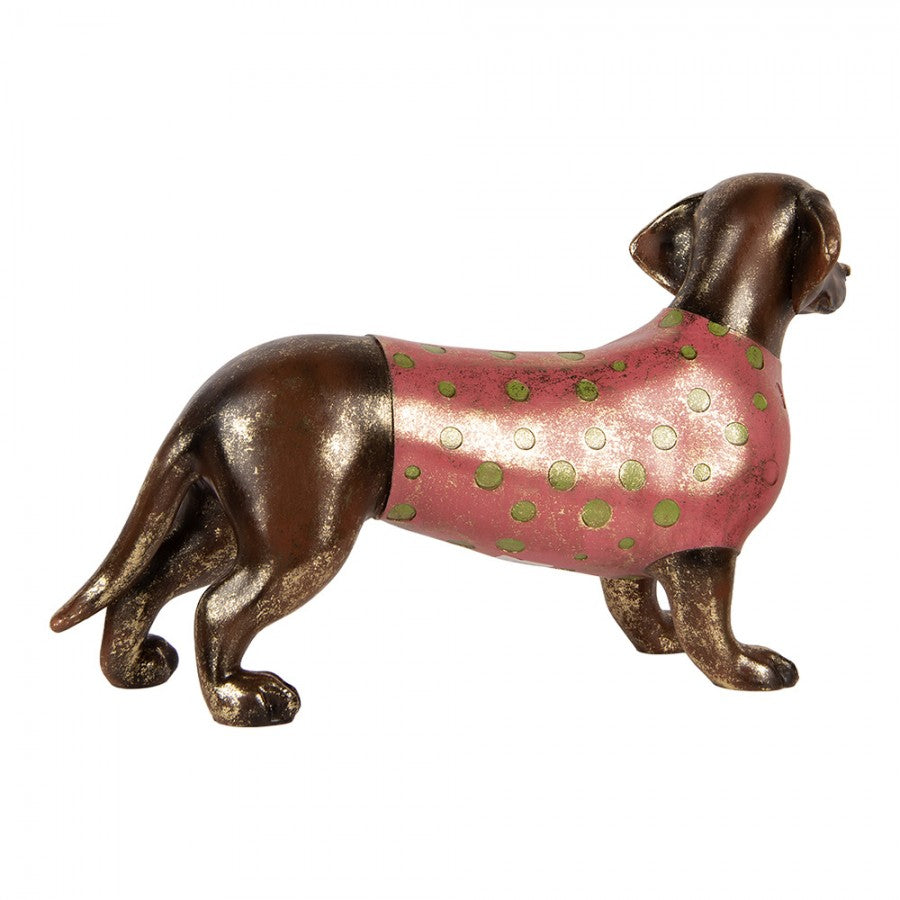 Dekofigur Hund Dackel im Punkte-Mantel XXL Polyresin Bronze Rosa 60x17x35 cm von Clayre & Eef (5PR0209)